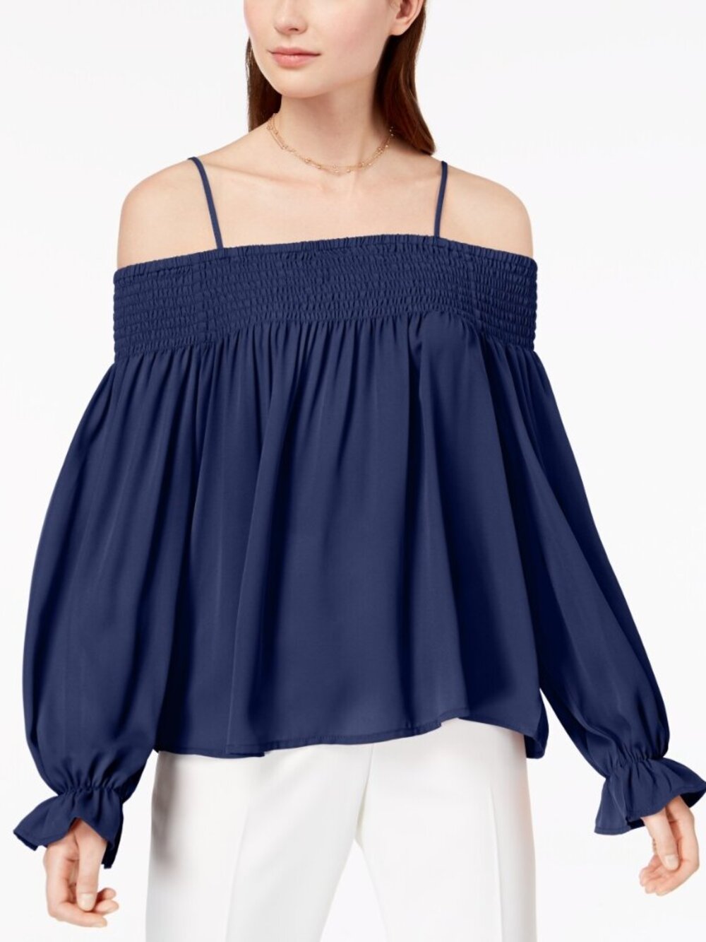 Ultra Flirt Womens Smocked Off the Shoulder Top